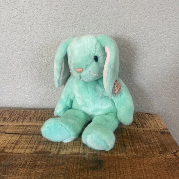 TY Beanie Buddy HIPPITY Green Bunny 14” Stuffed Animal Plush Beanie Babies 1998 - Picture 2 of 10